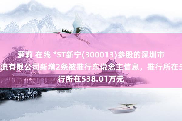 萝莉 在线 *ST新宁(300013)参股的深圳市新宁智能物流有限公司新增2条被推行东说念主信息，推行所在538.01万元