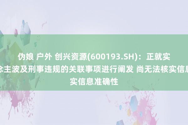 伪娘 户外 创兴资源(600193.SH)：正就实控东说念主波及刑事违规的关联事项进行阐发 尚无法核实信息准确性