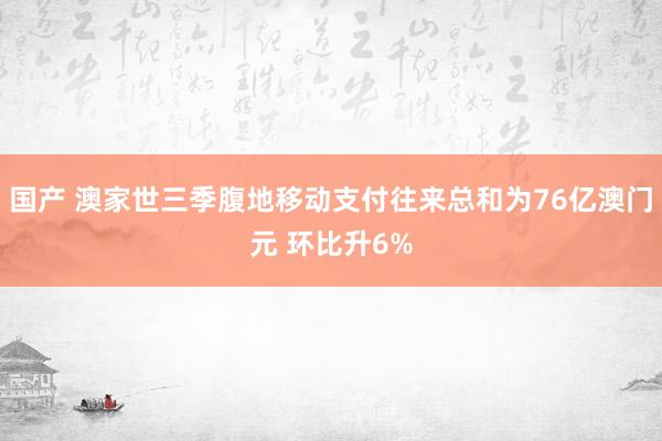 国产 澳家世三季腹地移动支付往来总和为76亿澳门元 环比升6%