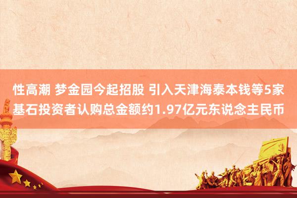 性高潮 梦金园今起招股 引入天津海泰本钱等5家基石投资者认购总金额约1.97亿元东说念主民币