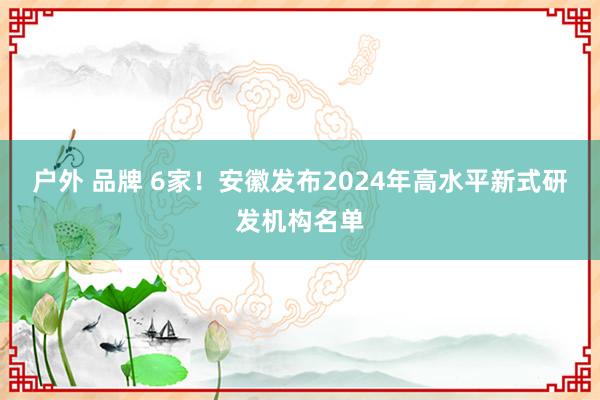 户外 品牌 6家！安徽发布2024年高水平新式研发机构名单