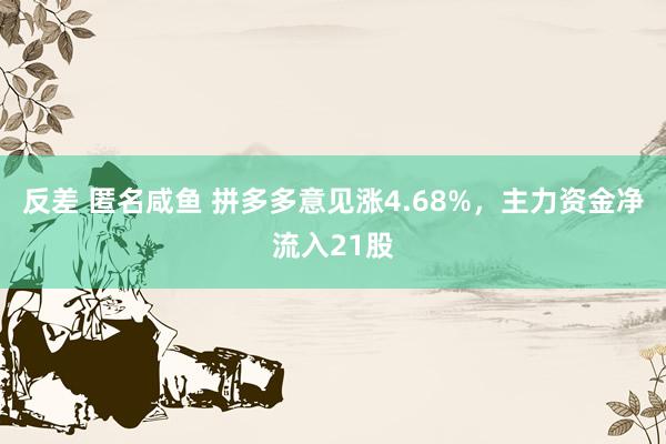 反差 匿名咸鱼 拼多多意见涨4.68%，主力资金净流入21股