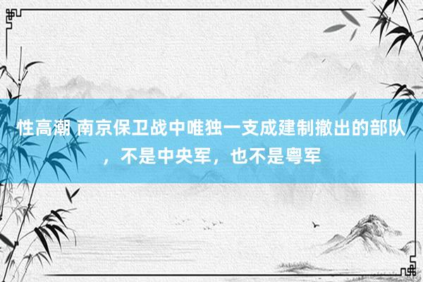 性高潮 南京保卫战中唯独一支成建制撤出的部队，不是中央军，也不是粤军